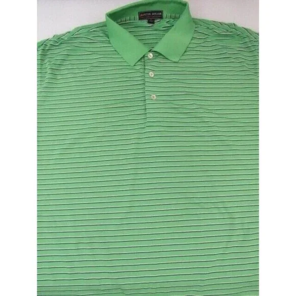 Peter Millar Summer Comfort Green White Strip Polo Golf Brae Burn Logo Size XL/T - Picture 5 of 6